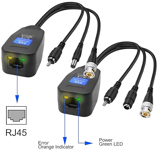 Balun Pasivo de Video MEIRIYFA 2 Pares RJ45 BNC RCA para CCTV miniatura 7