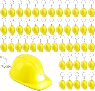 Cotiny 48 Pcs Mini Construction Hat Keychain Yellow Hard Hat Flashlight Keychain for Backpack Classroom Reward Birthday Construction Themed Party (Color Style 1)