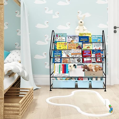 Miniatura 70 de aboxoo Estantería infantil independiente para habitación de niños pequeños de 18 pulgadas, organizador de juguetes, estantería blanca estable, Negro