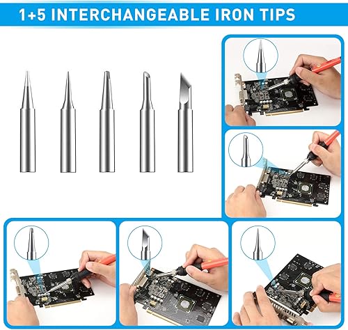 Miniatura 7 de Kit de soldador mejorado, 60 W, con temperatura ajustable, herramienta soldadora con interruptor de encendido/apagado, para reparaciones eléctricas