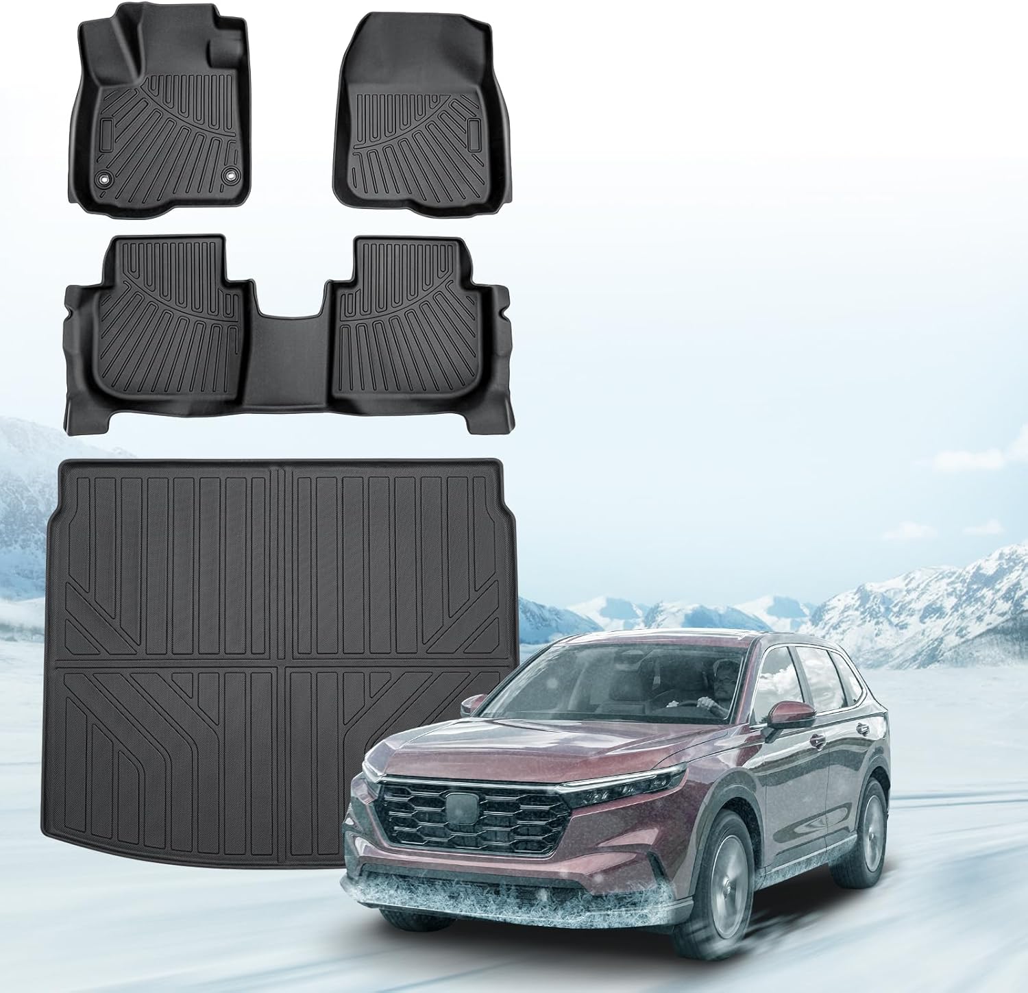 Floor Mats&Cargo Liner for 2023 2024 2025 Honda CR-V/CR-V Hybrid,All Weather Protection TPE CRV Cargo mats,4PCS 1st&2nd&3rd Row Full Set Floor Liners CRV 2024 Car Mats Accessories Black For 23+Honda CR-V Floor Mats&Cargo Liner