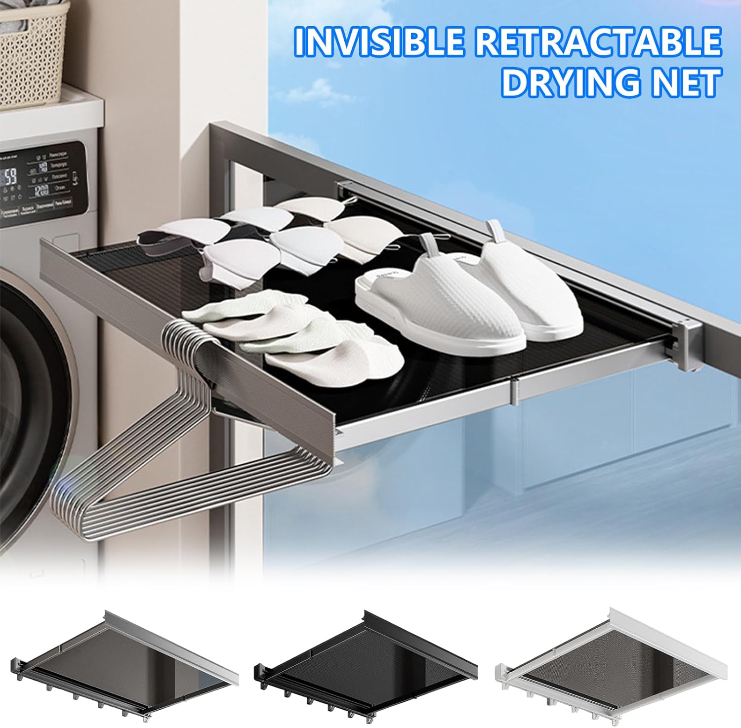 Invisible Stretch Laundry Rack Small Storage Multiple Garment Hanging Aluminum Foldable Clothing Dryer Net for Indoor Retractable Laundry Net