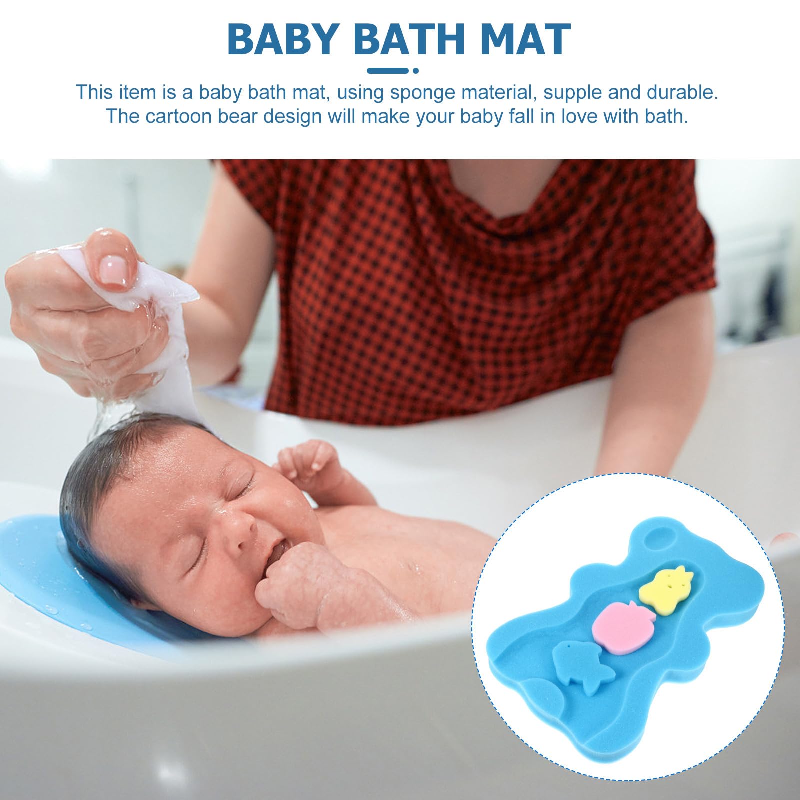 Vaguelly Babybadeschwamm Babybadekissen rutschfeste Badematte Mit Bärenform Gepolsterten Rändern Und Leichter Neigung Für Waschbecken Babybadewanne Und Badewanne 18.90X11.42X1.57In