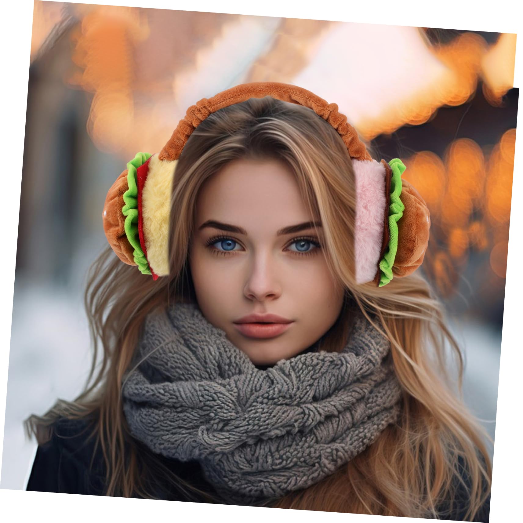 FRCOLOR Cute Hamburger Ear Warmers, Foldable Plush Earmuffs for Winter Windproof and Thermal Ear Covers for Outdoor Activities - Image 4