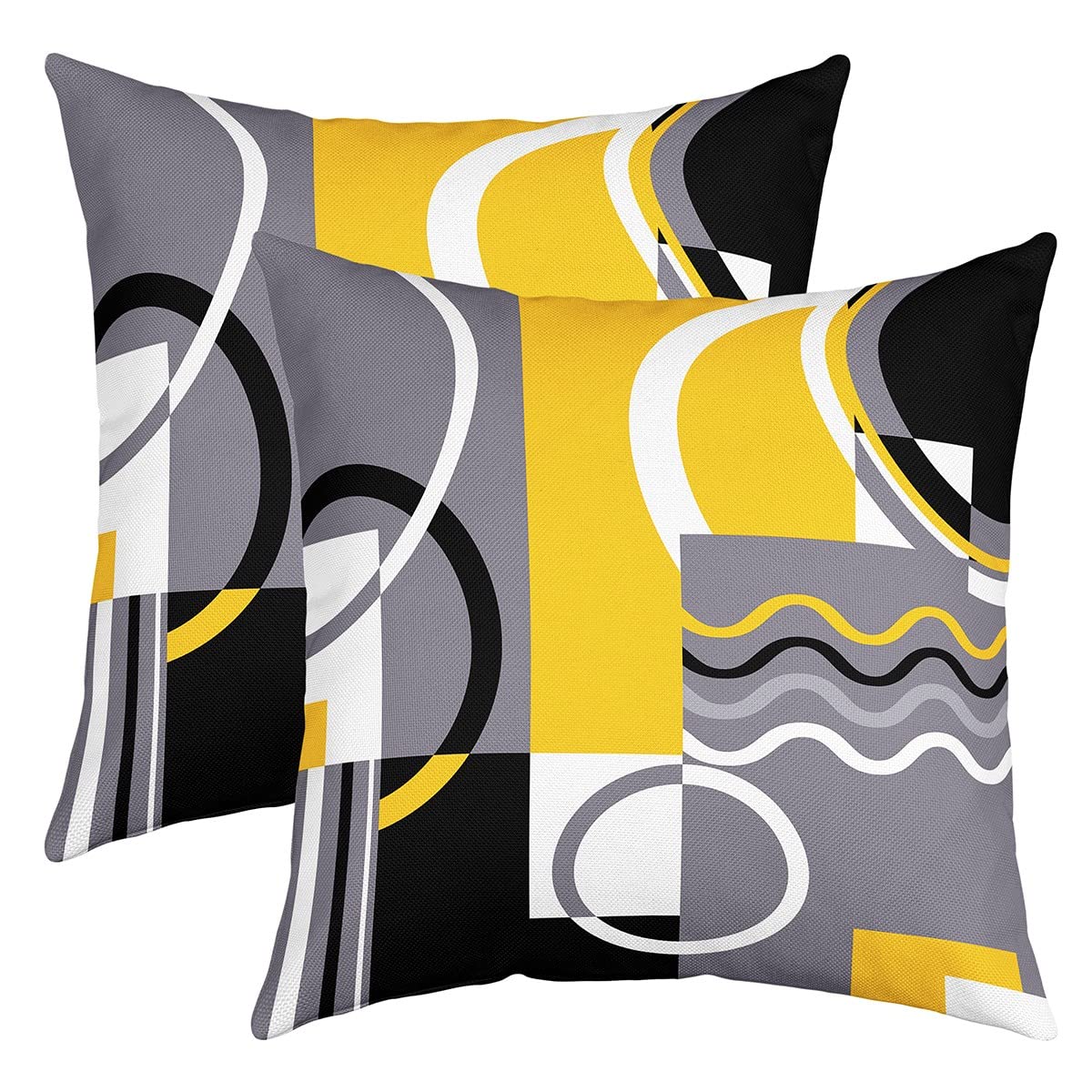 Loussiesd Geometric Square Cushion Covers Set of 2 Set Yellow Grey Black Reversible Throw Pillow Covers for Kids Decor Stripe Line Pillow Covers Home Decor Modern Striped Art 16x16 Inch