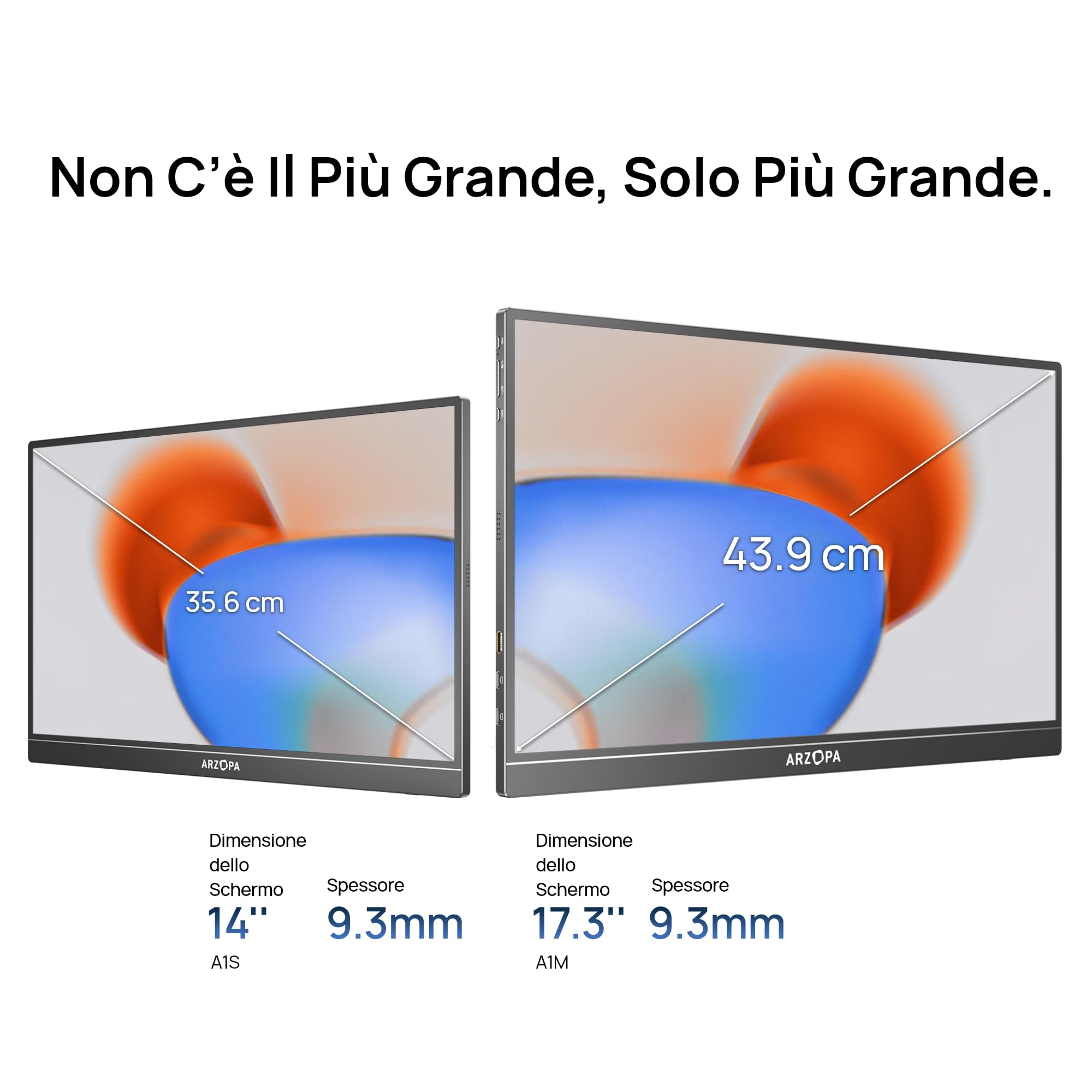 ARZOPA Monitor Portatile 17,3 Pollici con Schermo 1920x1080 FHD IPS 300 cd/m² 103% sRGB, HDMI/Type-C/USB-C, Doppio Altoparlante per Laptop/PC/Mac/PS5/Xbox - A1M