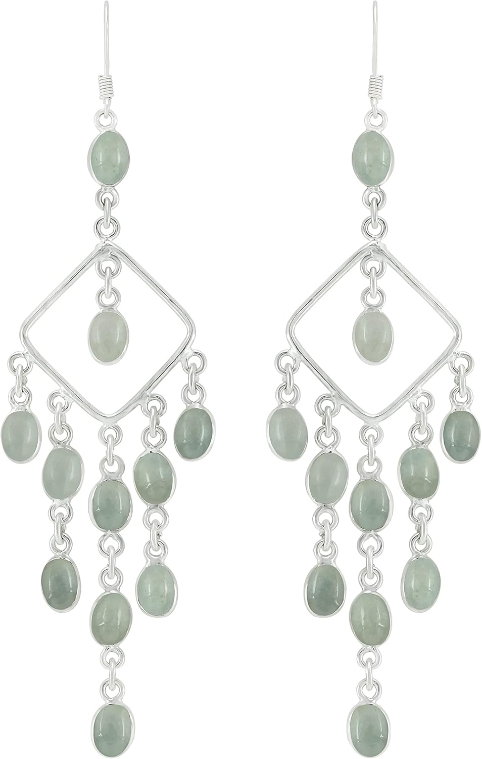 Natural Oval Gemstones Dangle Earrings for Women – Handmade 925 Silver Plated Boho Drop Earrings – Statement Birthstone Comfortable Fashion Jewelry – Gift for Anniversaries or Special Occasions