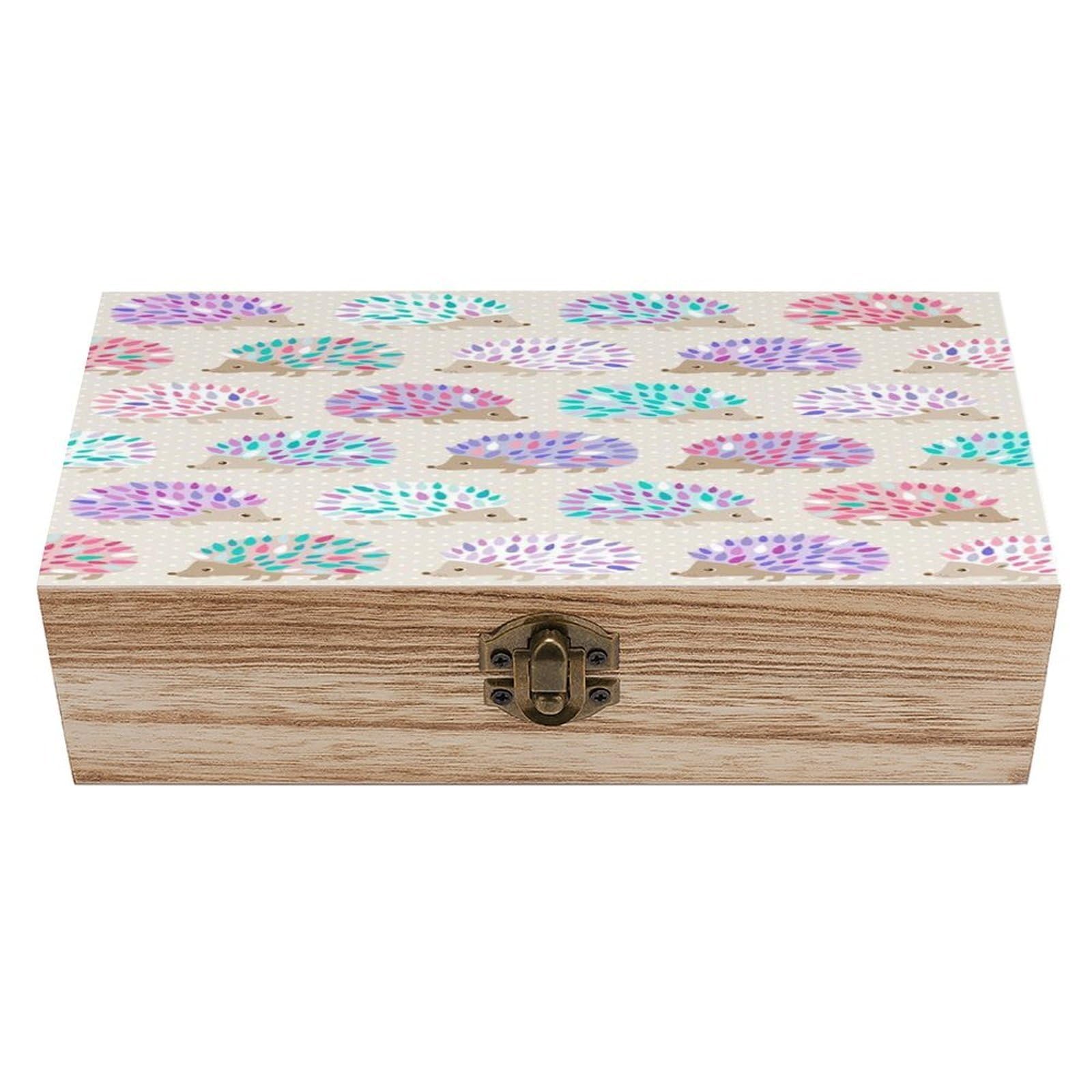 asbwuo Hedgehog Polkadot Wood Keepsake Box Wooden Box with Hinged Lid