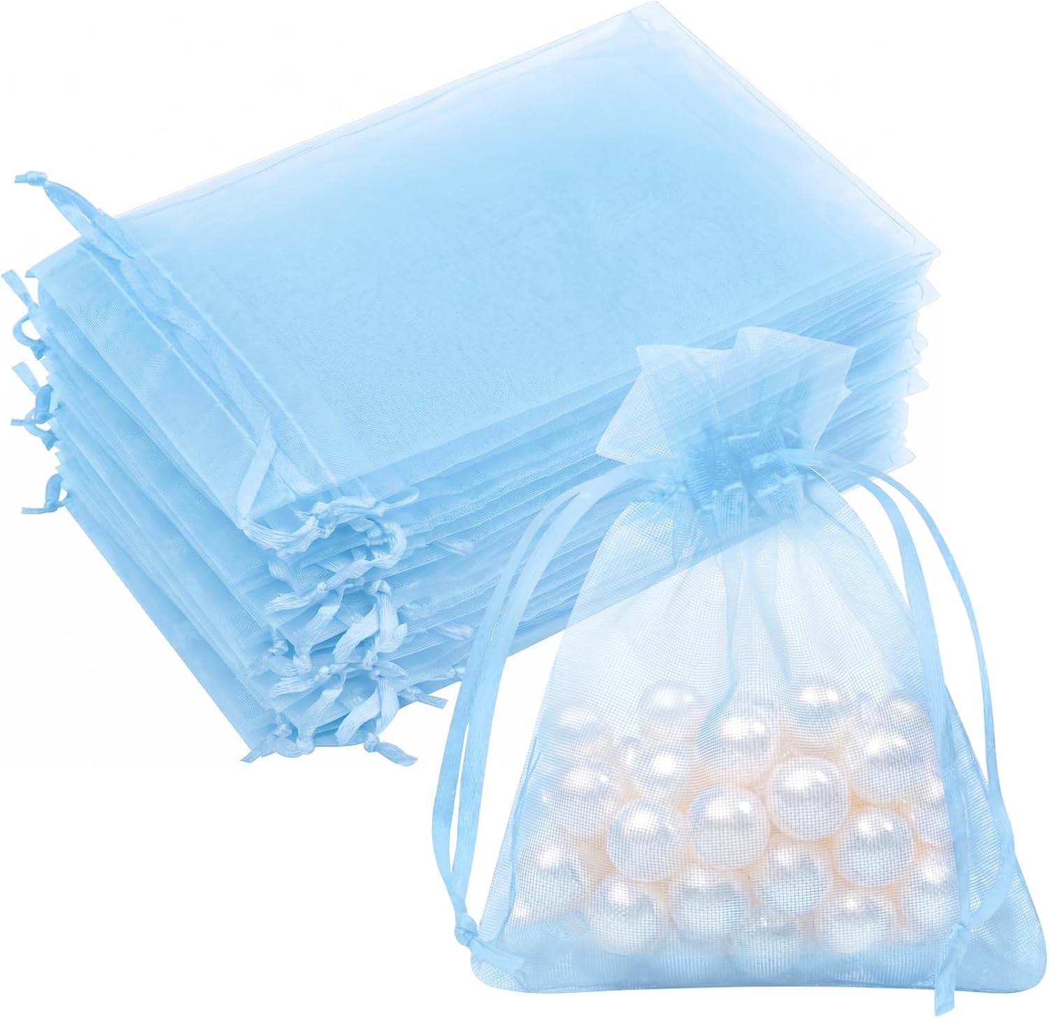 Crweety 50PCS Organza Bags 3x4 Baby Blue Small Gift Bags Mesh Drawstring