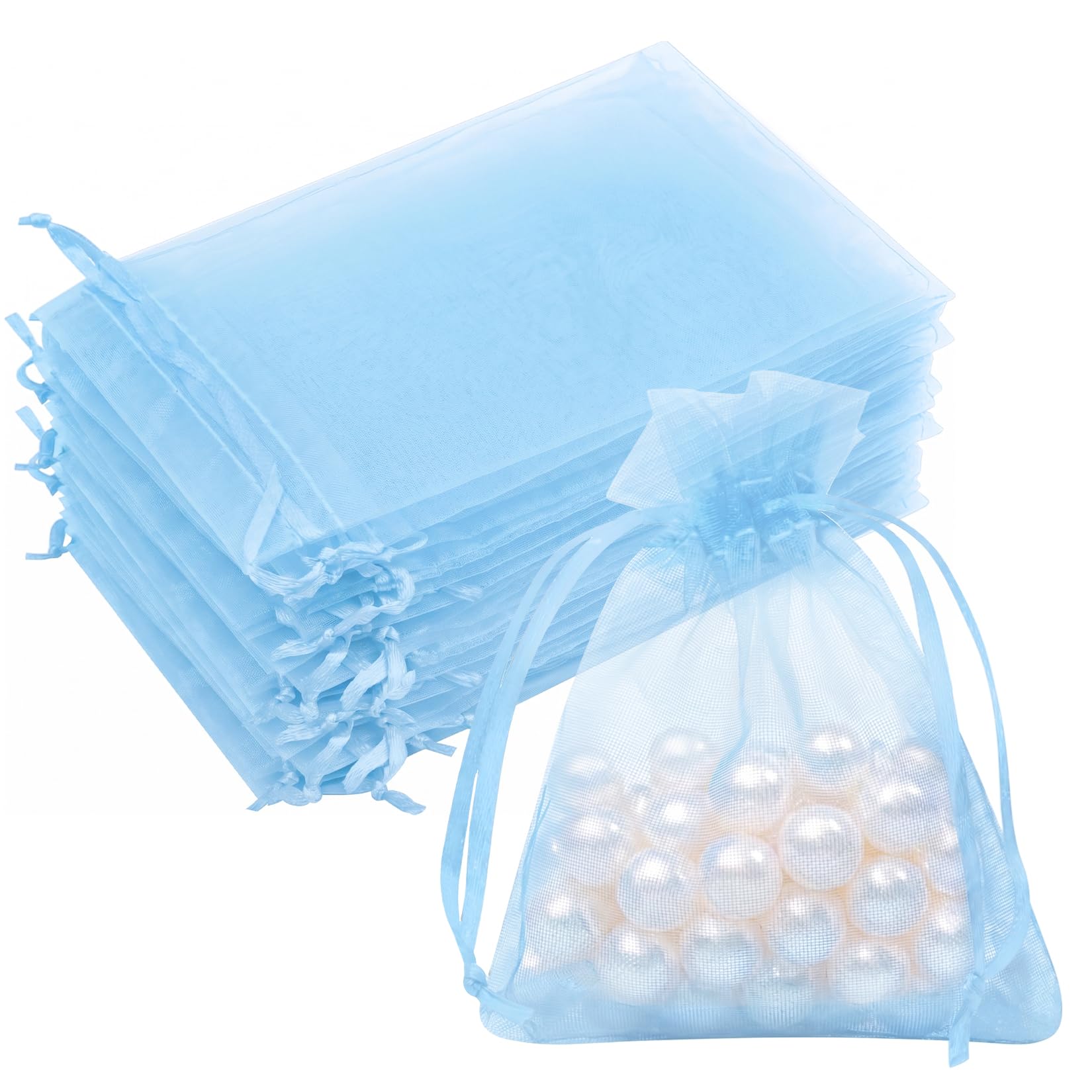 Crweety 50PCS Organza Bags 3x4 Baby Blue Small Gift Bags Mesh Drawstring
