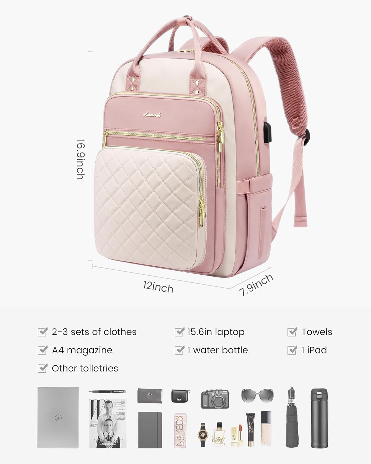 LOVEVOOK Laptop Backpack Purse for Women, 15.6" Laptop Bag for Travel with USB Port, Water Resistant Lightweight Daypacks for College Work Business, Nurse Teacher Computer Backpacks - Image 2