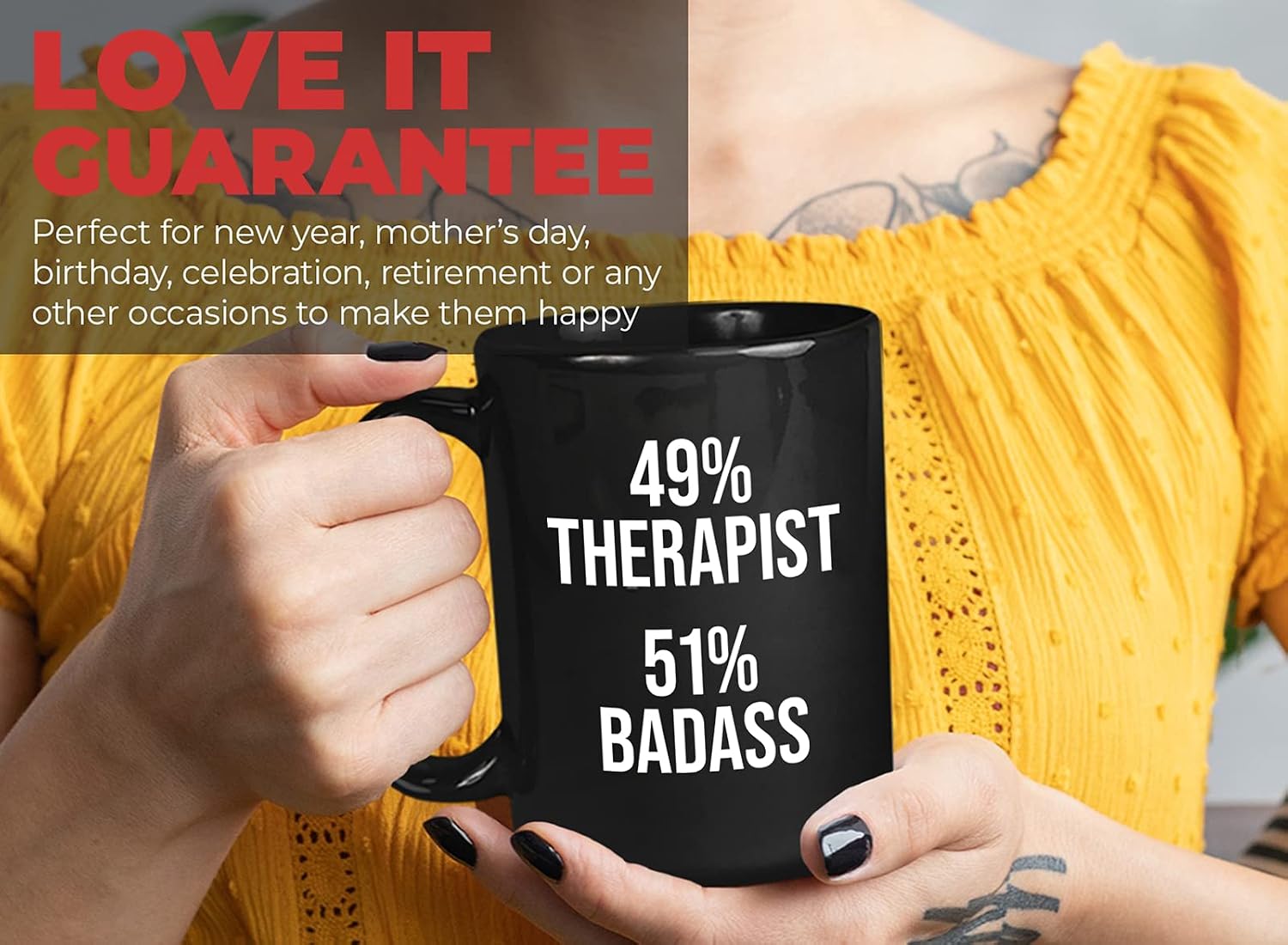 Bubble Hugs Therapist Coffee Mug - 49% Therapist 51% Badass - Funny Psychology Psych Student College Physical Therapy Session Occupational 15oz Black