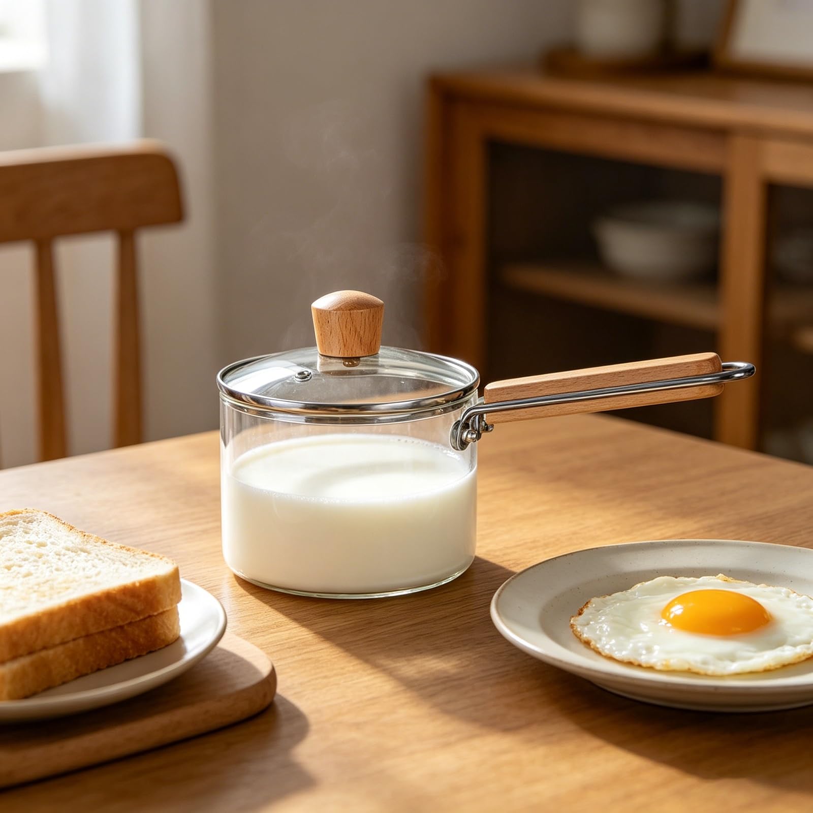 Borosilikatglas-Eintopf mit Deckel, hitzebeständiger Suppentopf zum Kochen von Instant-Nudeln, Milch und Gemüse, Küchenkochgeschirr, leicht zu reinigen