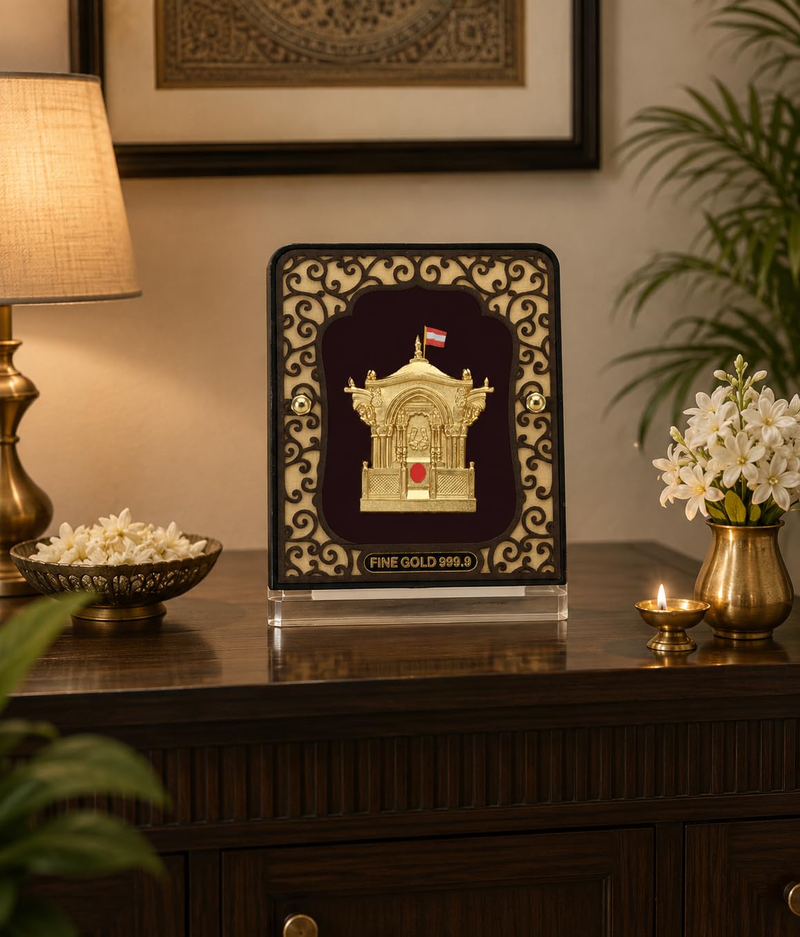 Carving Swaminarayan Deri Temple Table Top Premium 24KT Gold Foil Artwork | Spiritual Home Décor & Auspicious Gift | 8 x 10 cm-image-32