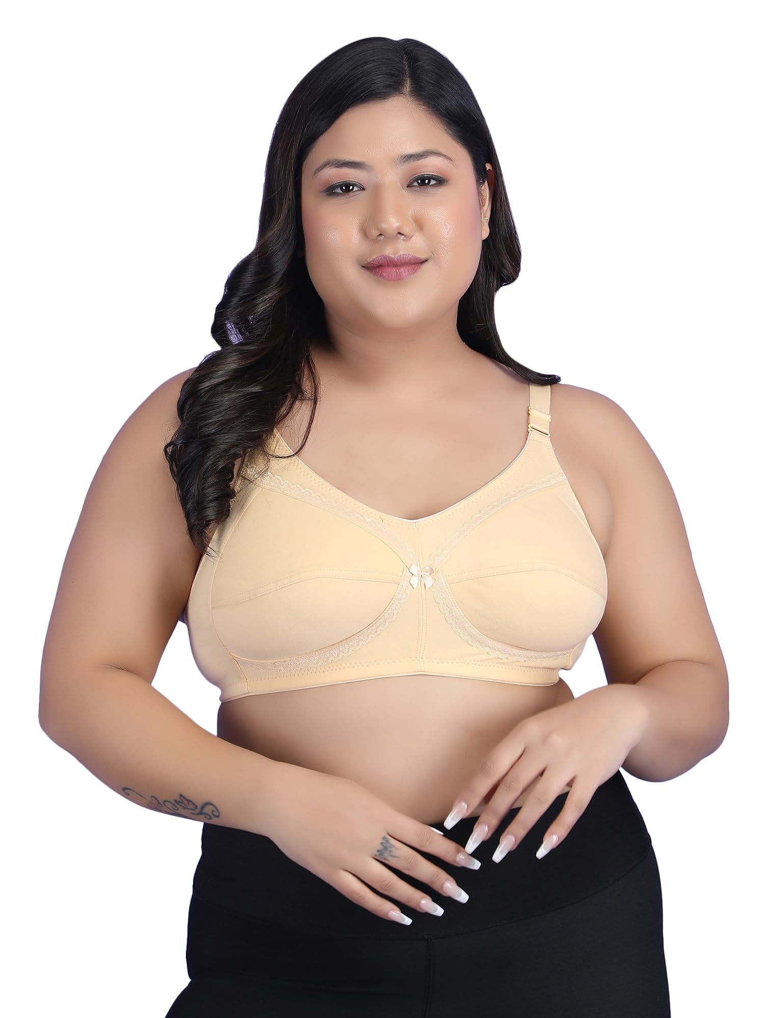klassik | Since 1993 | Floret Plus Sizes Bra for Women/Girls Full Coverage, Adjustable/Wide Straps, Everyday Cotton Hosiery Bra Daily-Use, Non-Padded | Wirefree, for Saree/Suit, Sizes:-32 to 48-picture-13
