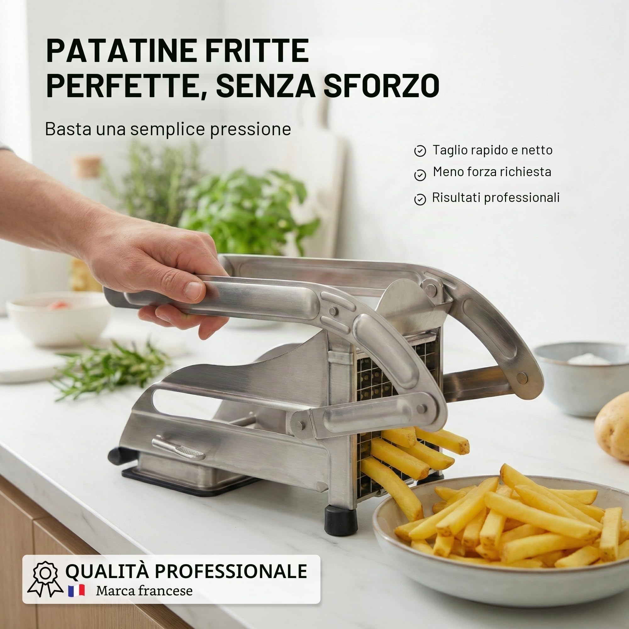 TELLIER N3023V - Tagliapatate domestico a 2 grigliecon base a ventosa, Acciaio inox