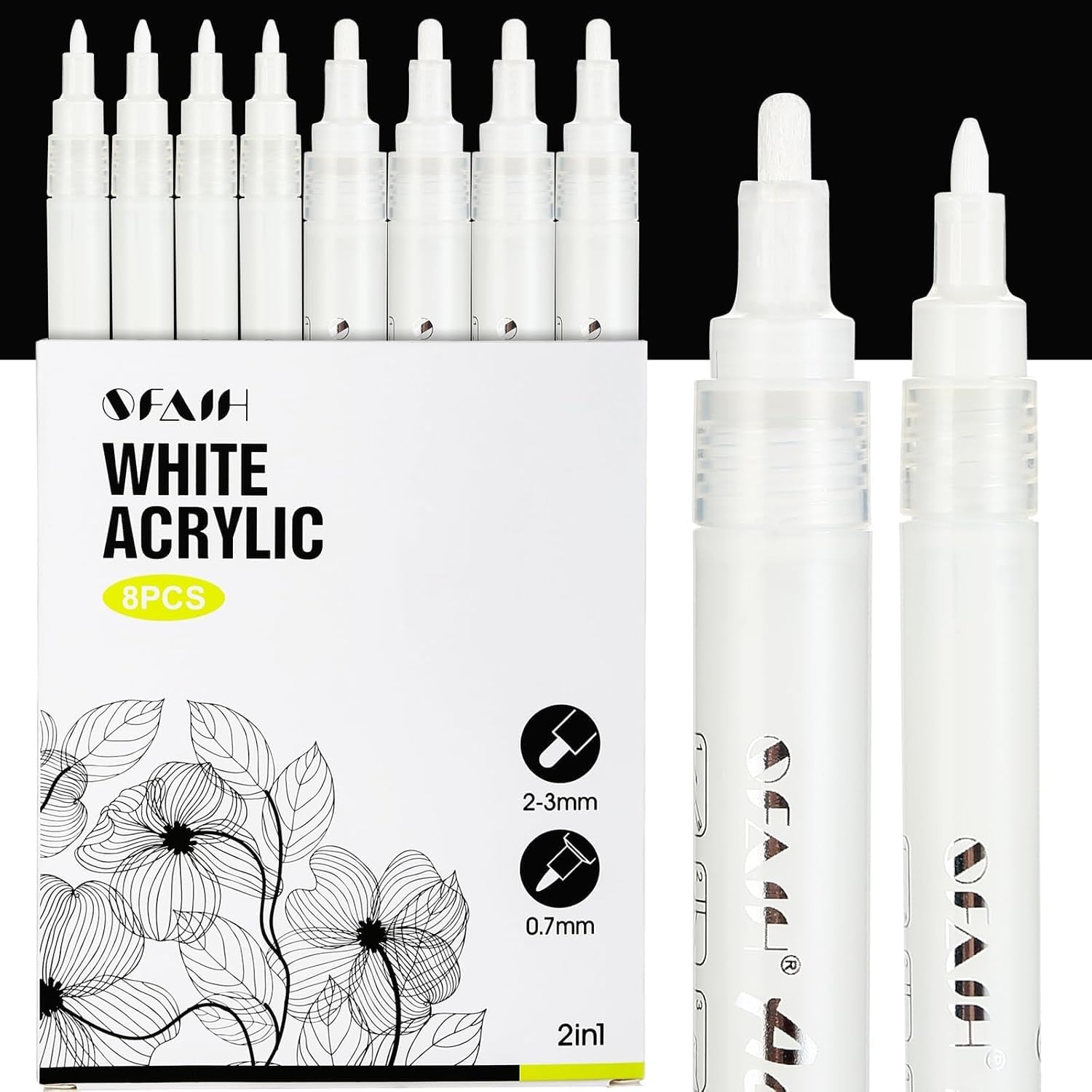 Acrylic White Paint Pens - 8 Pack 2-3MM Medium Tip & 0.7MM Extra Fine Paint Marker for Rock Painting, Wood, Metal, Fabric, Plastic, Canvas, Glass, Ceramic, Diy Crafts, White Out Pen