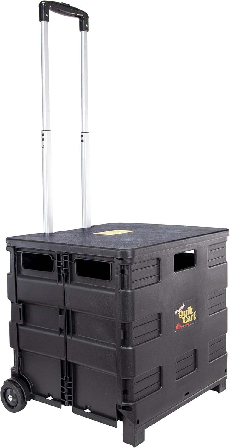 dbest products Quik Cart Collapsible Rolling Crate on Wheels for Teachers Tote Basket 80 lbs Capacity, Made from Heavy Duty Plastic Used as a Seat, Black Standard Black