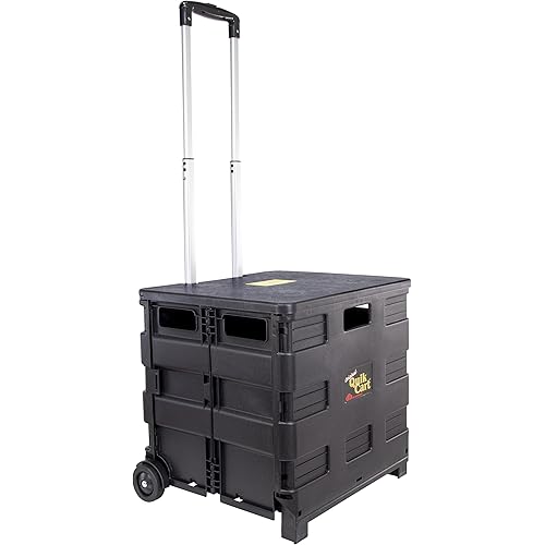 dbest products Quik Cart Collapsible Rolling Crate on Wheels for Teachers Tote Basket 80 lbs Capacity, Made from Heavy Duty Plastic Used as a Seat, Black