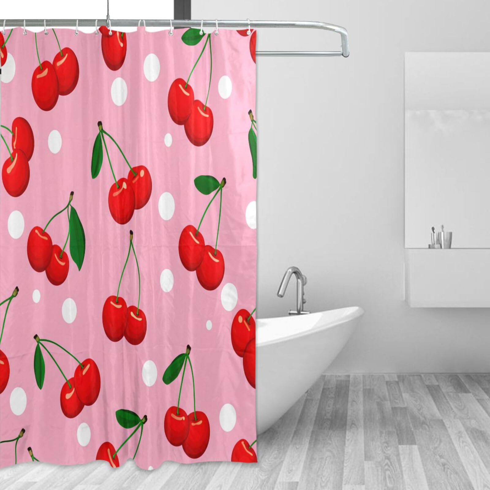 DUOBU Bright Red Cherries Shower Curtain Washable Waterproof Fabric Bath Curtain 60x72Inch Shower Curtains with Hooks for Bathroom Decor