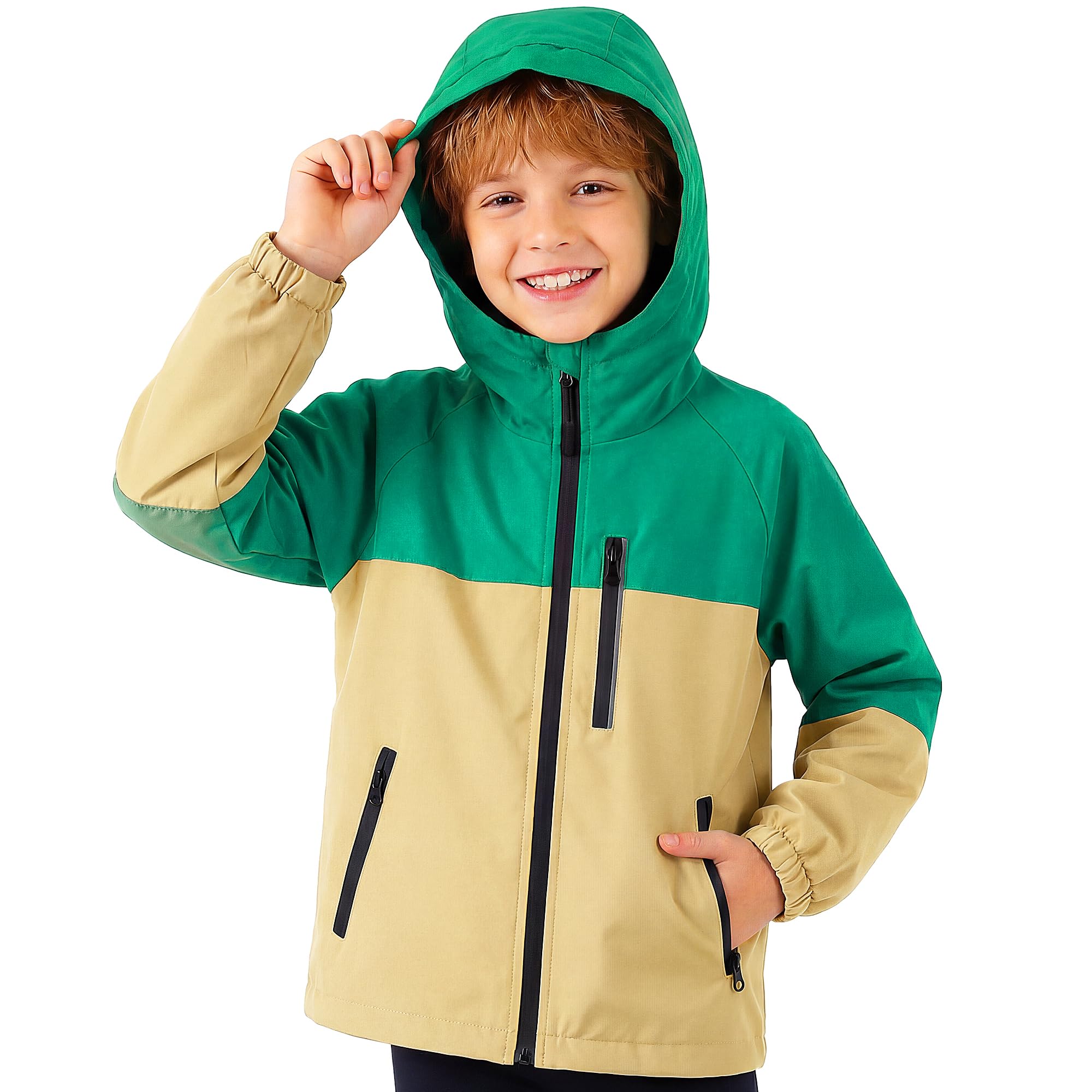 Chaqueta Impermeable Infantils, Chubasquero con Tiras Reflectantes y Bolsillos Cremallera, Ligero Cortavientos con Capucha, Ropa Abrigo Niñas Niños Exterior Escuela para Edad 5-13