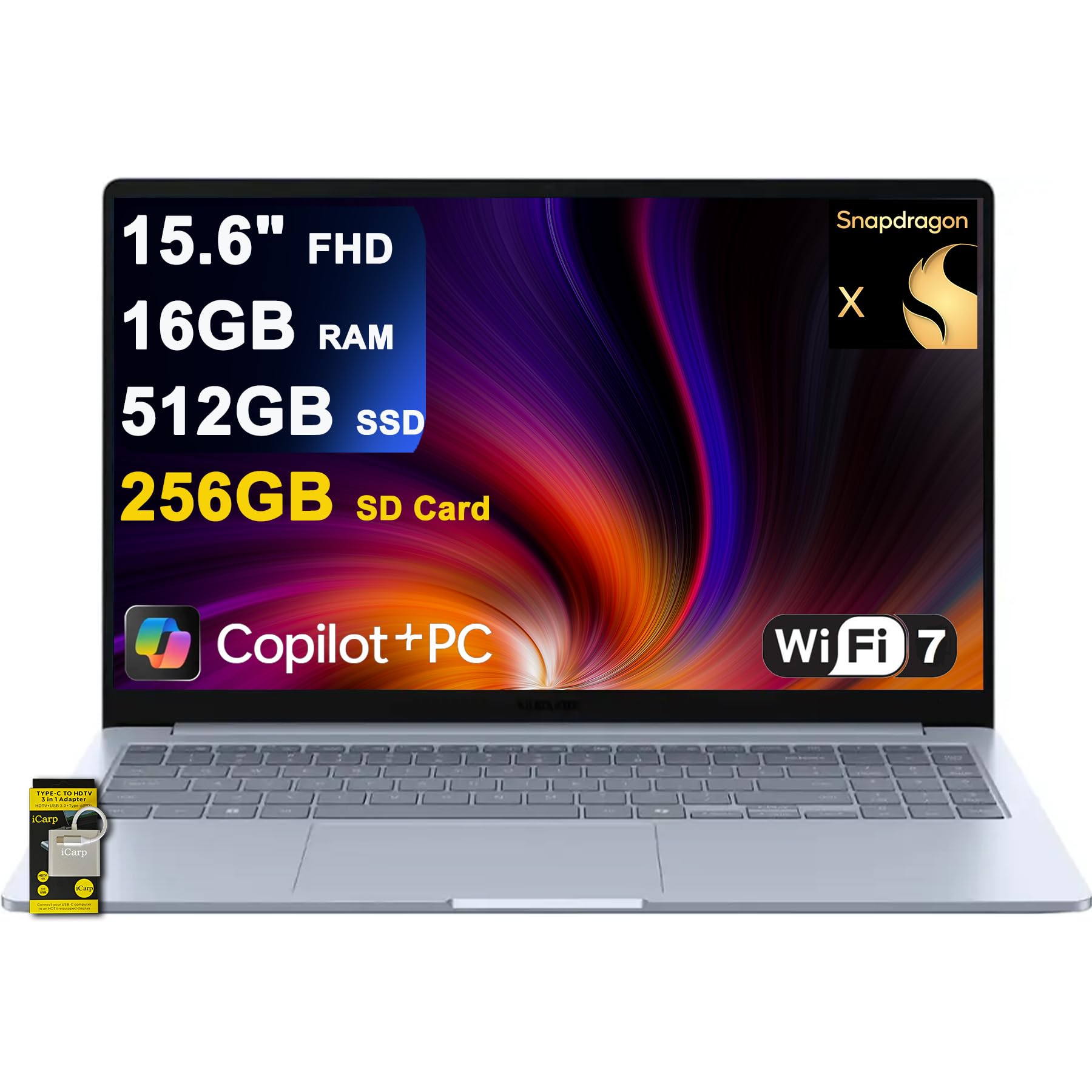 SamsungGalaxy Book4 Edge Laptop 15.6" FHD Anti-Glare Qualcomm 8-core Snapdragon X (Up to 45 Tops) 16GB RAM 512GB + 256GB SD Card SSD for Creator Business Professional Win11 ICP Hub w/Copilot+ AI