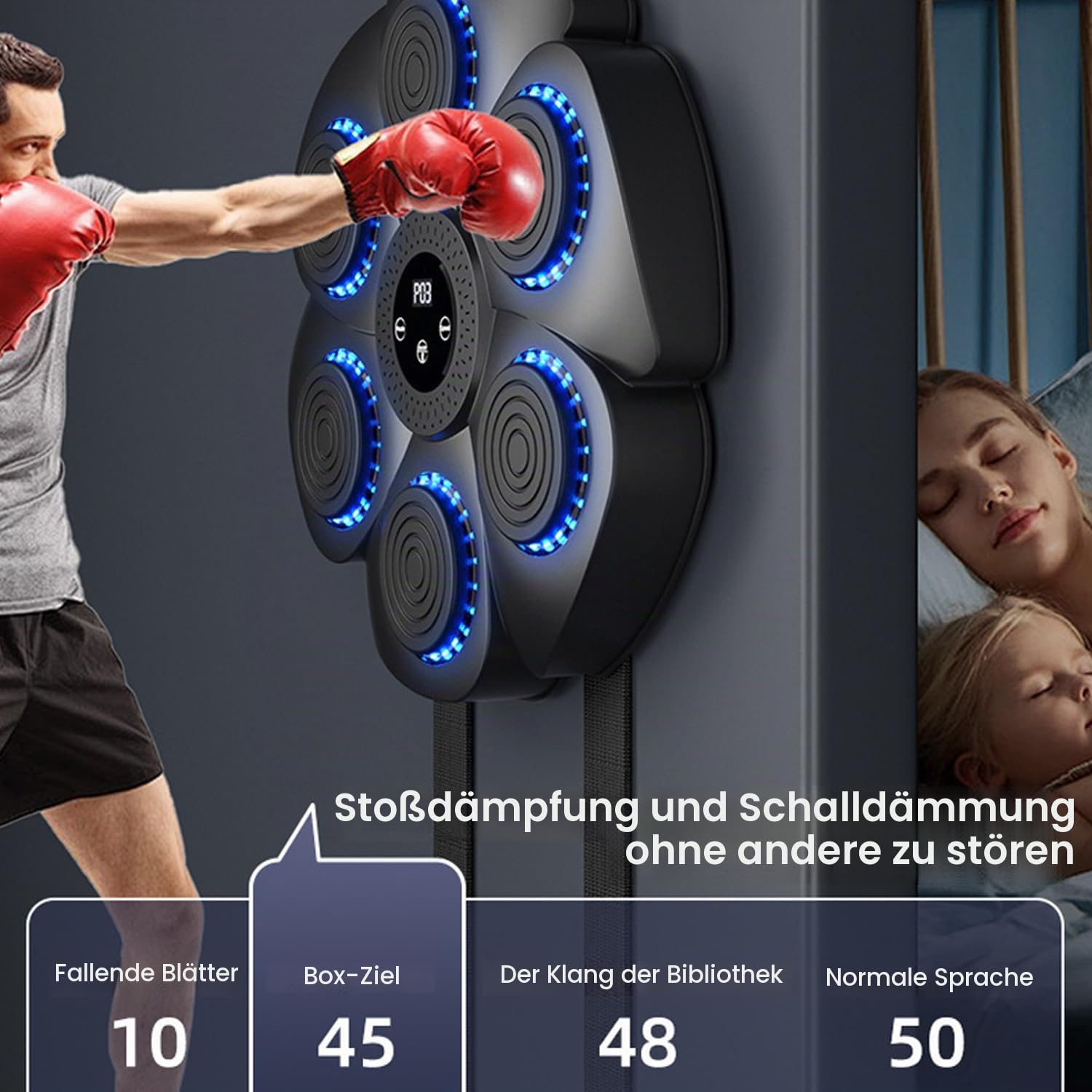 Music Boxing Machine, Musik Box Maschine mit Boxhandschuhen, Smart Musik Boxmaschine mit Bluetooth und Einstellbarer Geschwindigkeit, Wand Ziel Trainingsgeräte für Erwachsene und Kinder