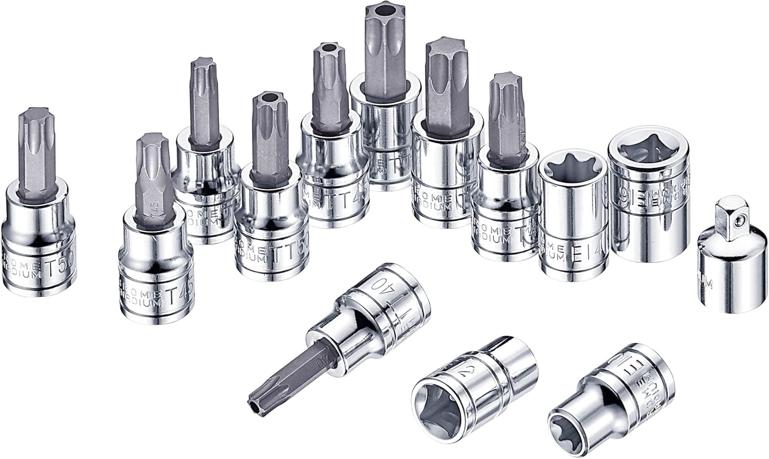 37PCS S2 Star Bit Socket And External -Socket Set, 1/4-inch, 3/8-inch & 1/2-inch Drive - (T8- T55 /TT8 - TT55, E4- E18)