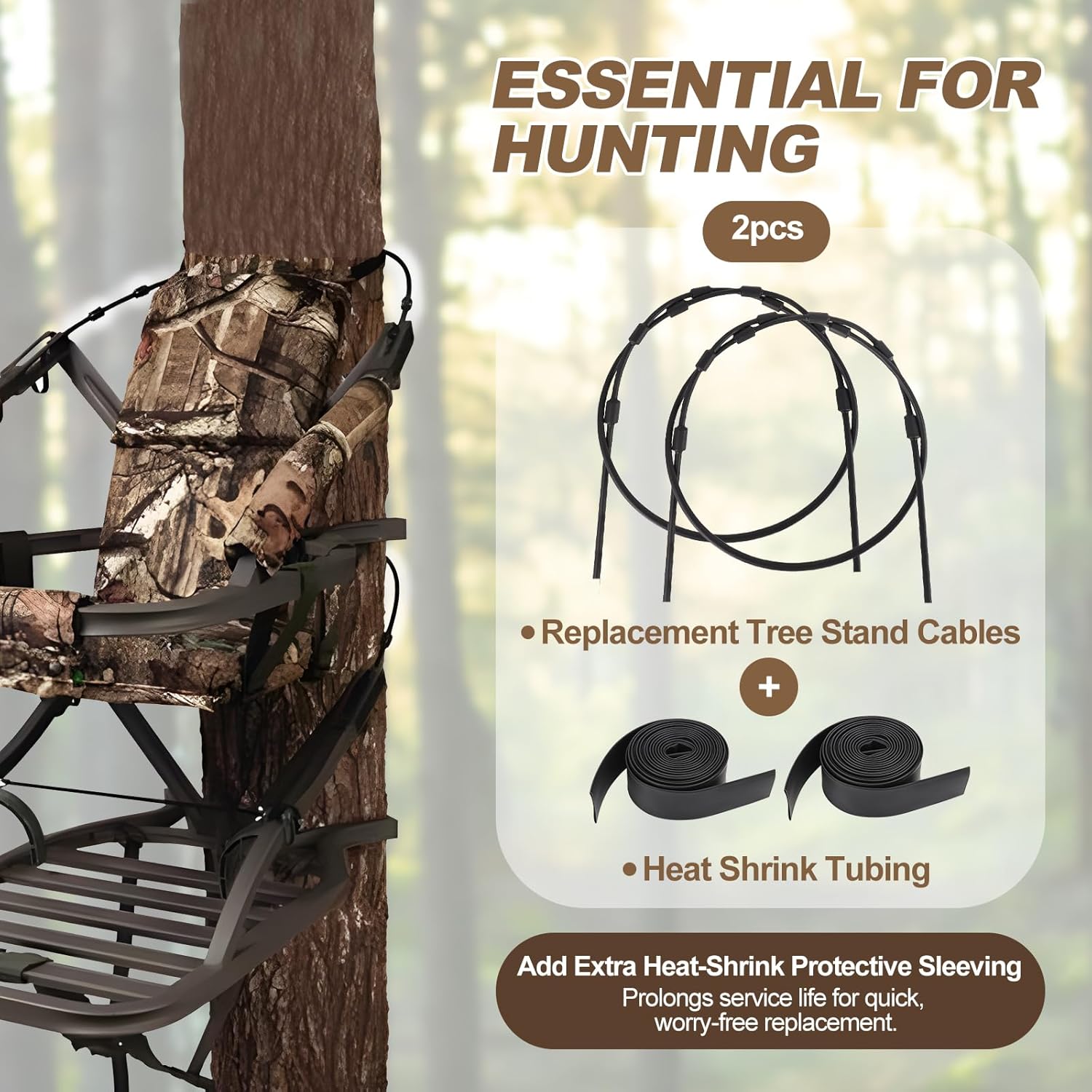 Treestands Replacement Cables Climbing,Climber Treestand Seat Safety Cables,Durable Steel & PVC Black Coated Hunting Accessories with Shrink Tube for Cables-1Pair - Image 3