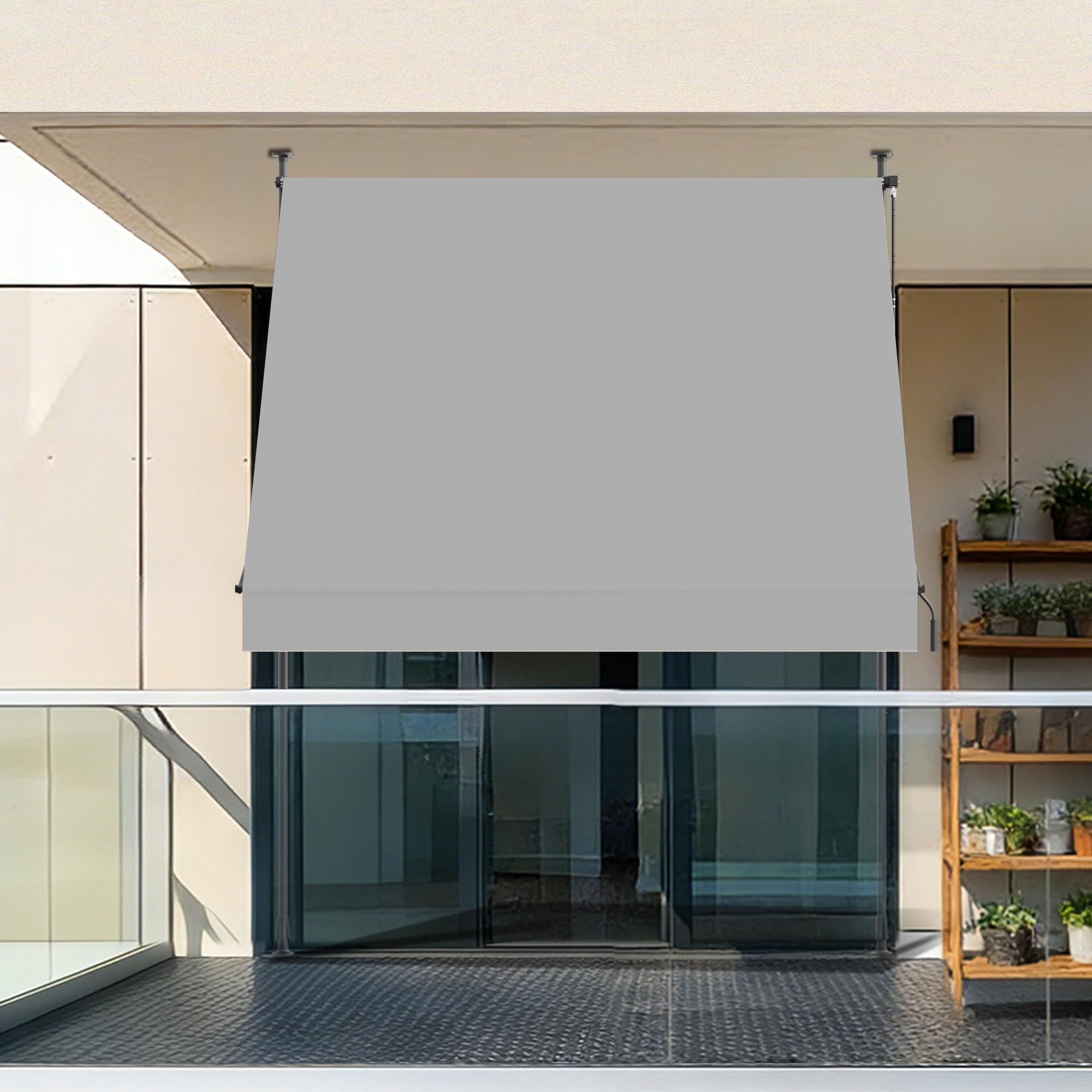 BelleMax Store Balcon sans percage,Store Banne Pliant 2-in-1,Protection UV et imperméable, réglable en Hauteur, Gris 300 cm x (125 + 25 cm)
