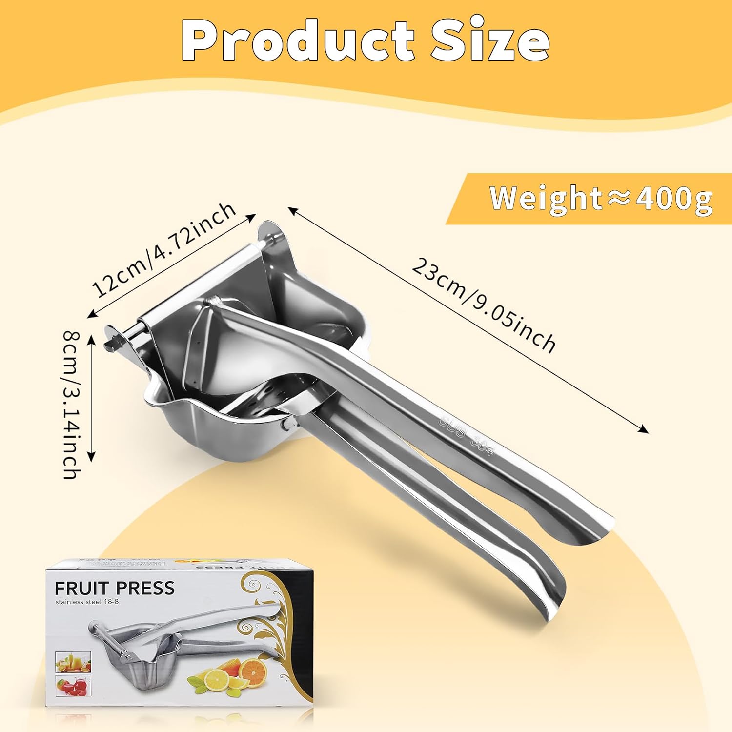 Stainless Steel Manual Juicer, Orange Juice Squeezer, Lemon Squeezer Stainless Steel, Orange Juice Squeezer, Fruit Juicer for Watermelon Lemon Orange Grapes and Other Fruit