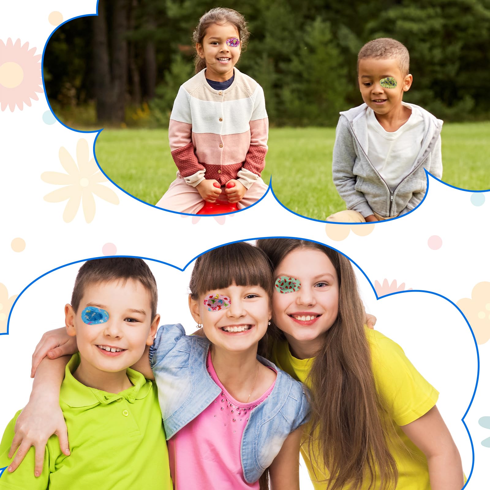 60 Piezas Parches Oculares para Niños, 5x7,5 cm Adhesivo Vendaje de Parche Ocular Suave Máscara para Ojos Que Bloquea la Luz Transpirable Parche Ocular de Tela Regalo para Niños (12 Estilos)