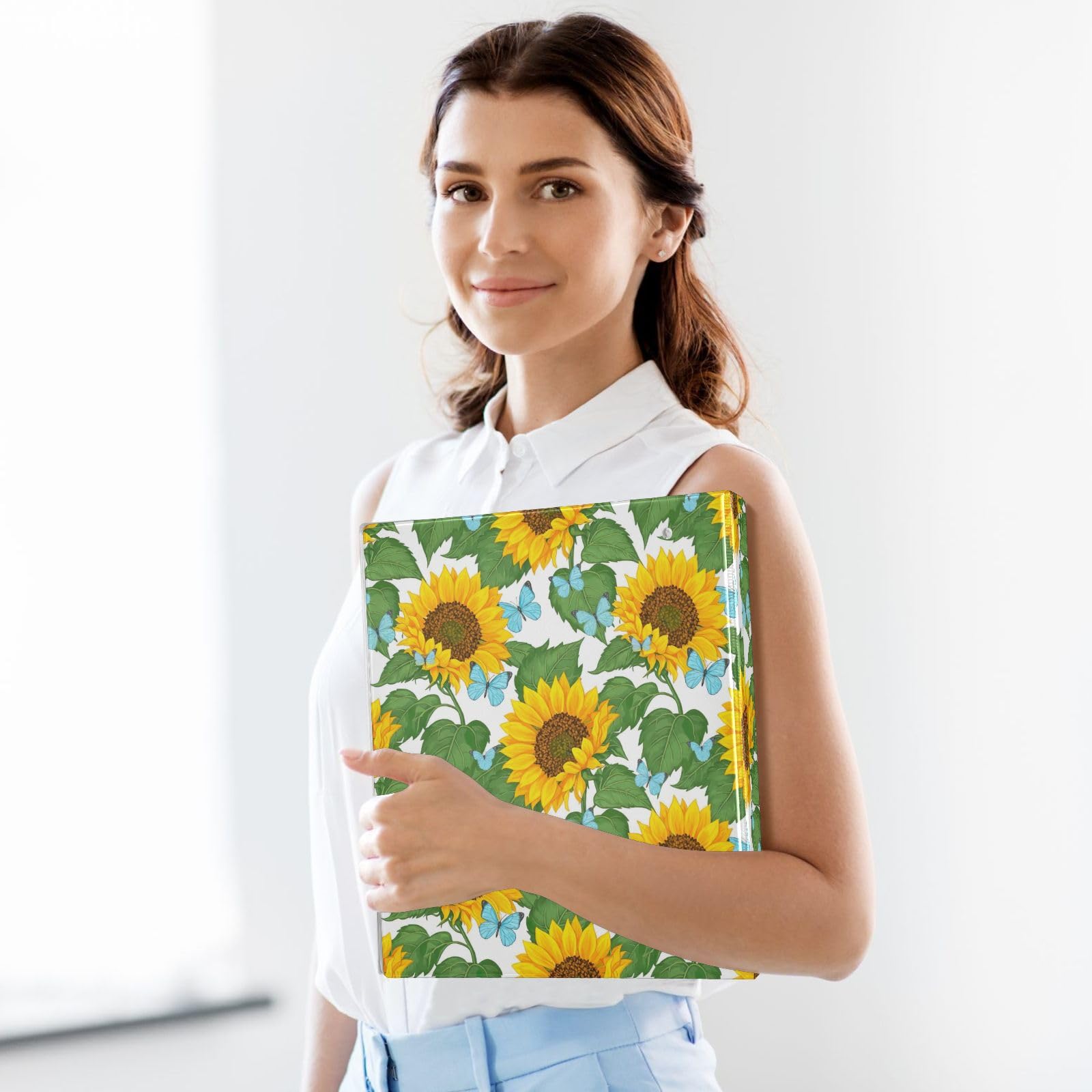 Yellow Sunflowersl - Carpeta de 3 anillos de 1.5 pulgadas, carpeta de anillos en D, paquete de 2 | Con portapapeles y bolsillos, para escuela, universidad, oficina