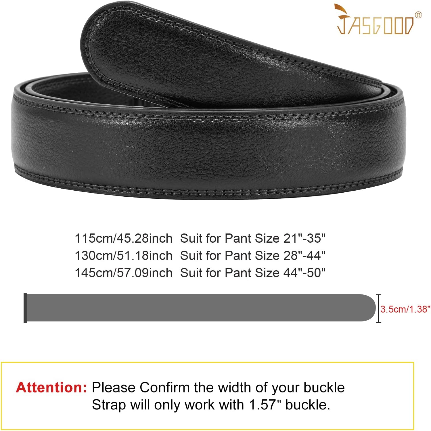 JASGOOD Men's Leather Ratchet Belt Strap without Buckle, Replacement Leather Belt Strap 35mm/1.38", Fit 40mm/1.57” buckle - Image 6