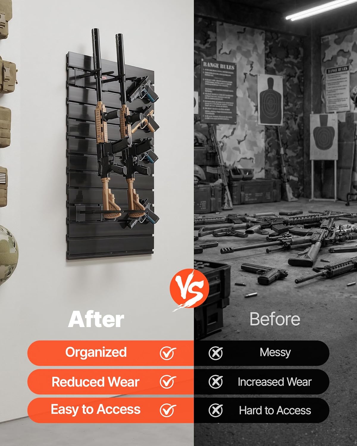 VEVORHeavy Duty Steel, Indoor Rifle Shotgun Rack with J-Hooks, Additional Tray Storage, Gun Accessories Display Storage Holder, Hold Up to 3 Rifles or Shotguns, for Tactical Gear