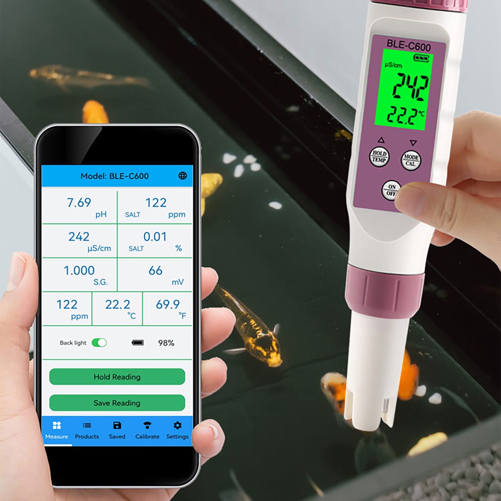Misuratore Digitale BLE C600 e Kit per il Test 'acqua, Penna per il Test a qualità 'acqua, Tester PH Bluetooth Intelligente con ATC, Misuratore di Temperatura a