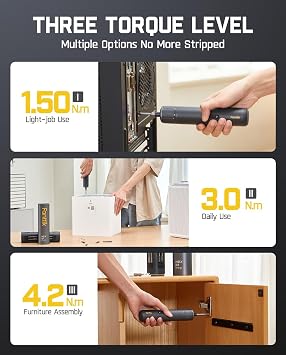Fanttik S1 Pro Electric Screwdriver, Power Screwdriver with16 S2 Steel Bits, 3 Torque Settings, Max 6 N.m, 2000mAh Battery, LED Light & 1/4''Hex, Ideal Tool for Furniture & Gaming PC