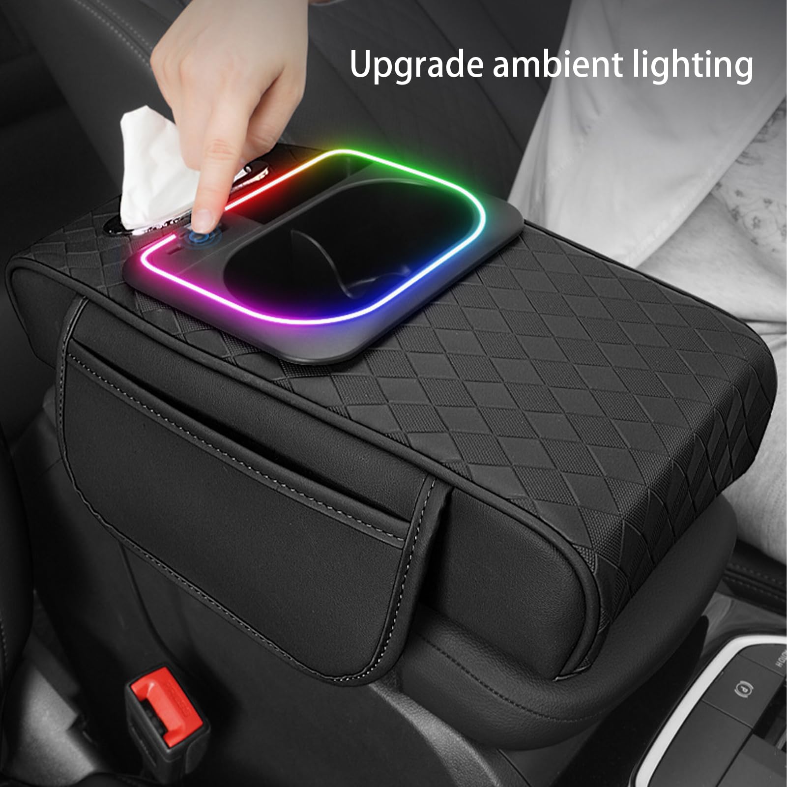 Générique Car Armrest Organizer, Multipurpose Storage Box, supporto ad alta elasticità, supporto per cuticole, built-in Cup and Tissue Holders, Comfortable Driving Accessory, 36,5 x 19,5 x 8 cm