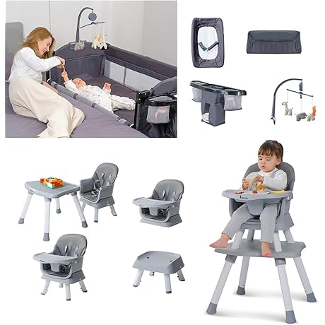 Zebrater 5 in1 Baby Bassinet Bedside Crib and 8 in 1 High...