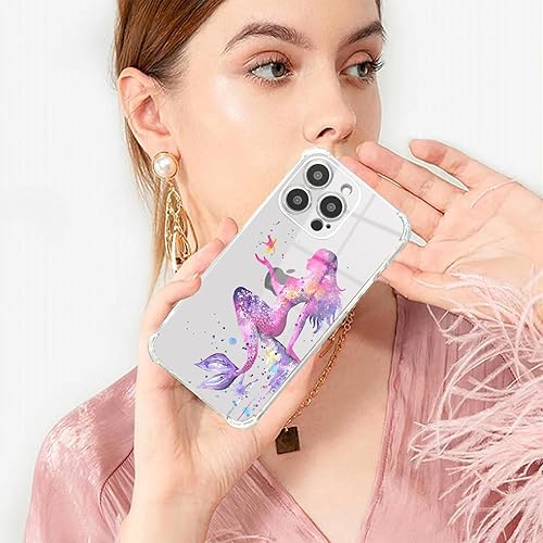 Vista 105 de Roemary Funda púrpura para iPhone 14 Pro Max con diseño de caballo azul, patrón de acuarela con protector de pantalla