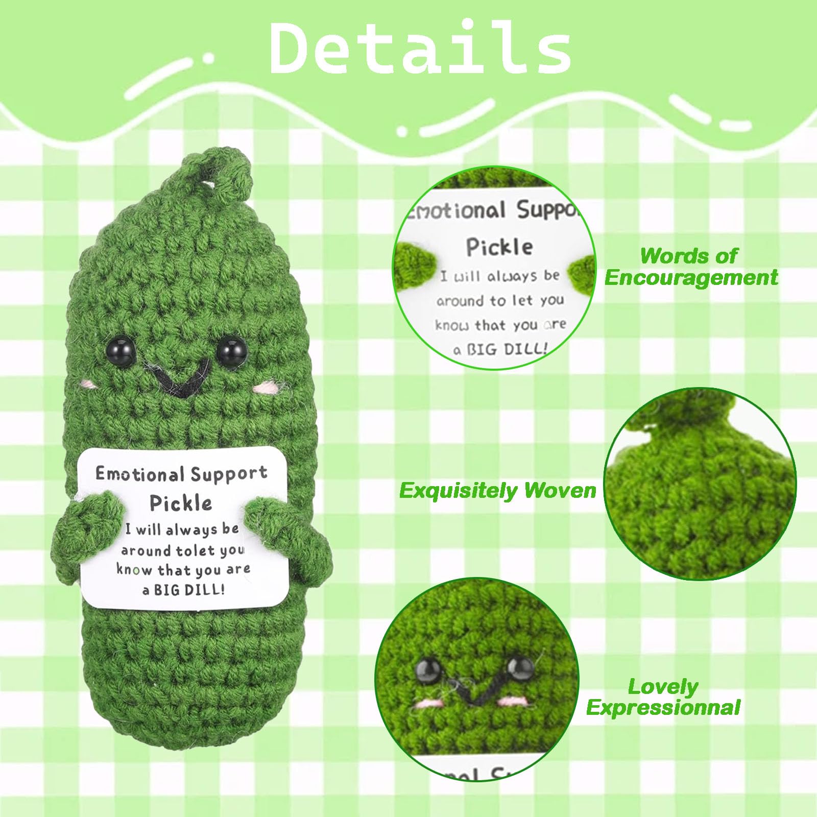 YREYBN Emotional Support Pickle, Emotional Support Gift, Knitted Cucumber Doll with Card, Handmade Mini Funny Positive Pickle Cucumber, Doll Of Cute Encouraging Gift For Kids Adults - Image 3