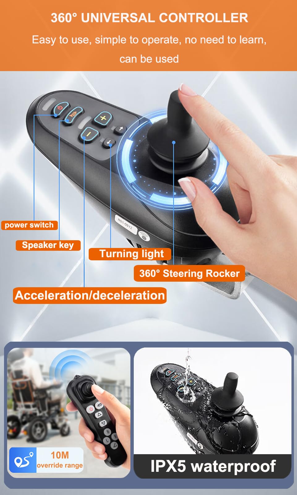 Sillas de ruedas eléctricas reclinables y plegables para adultos - Motor de 500 W Super Horse Power - Alcance de 35 millas - con control remoto e iluminación LED - Incluye reposacabezas y respaldo c