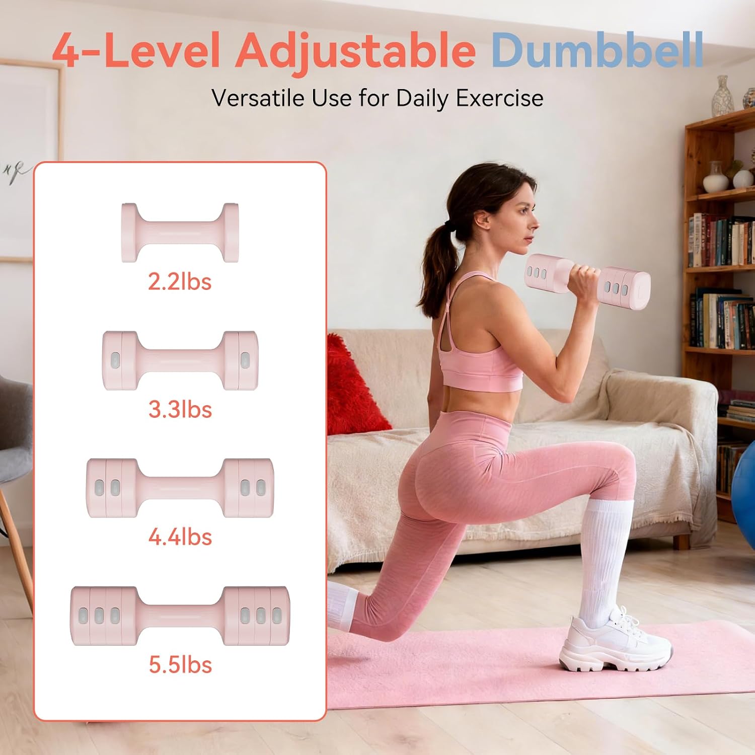 4‑in‑1 Adjustable Kettlebell Dumbbell Set 12 LBS Home Gym Weights for Women | Weight adjustable，Kettlebell and dumbbell four-in-one，Adjustable from 2.2 to 12 pounds，Compact Storage