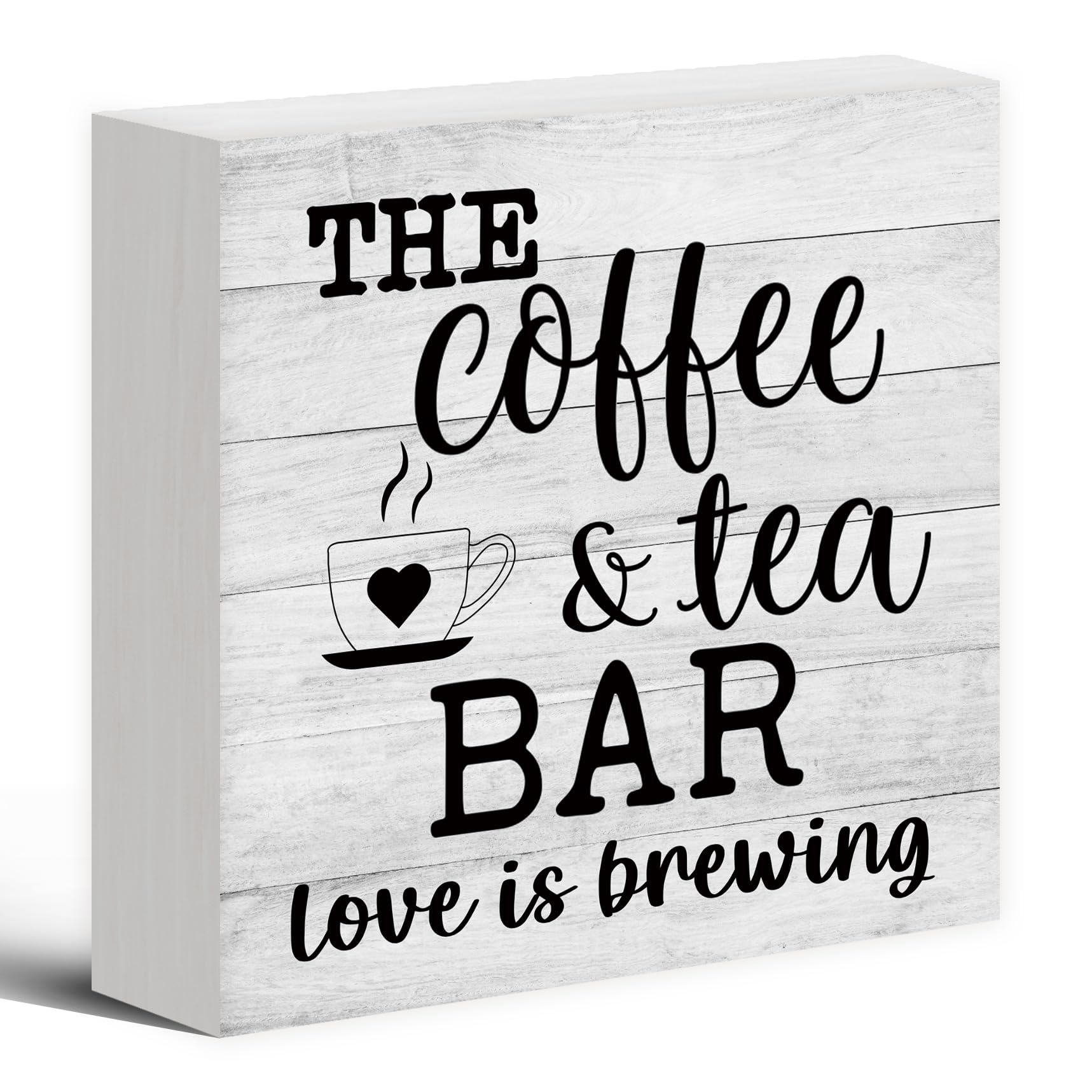 Coffee And Tea Bar Sign Wood Box Desk Decor, Coffee Bar Decor Wooden Block Sign Decorations for Coffee Tea Bar Station Home Kitchen Wall Tabletop Shelf Decor, Coffee Tea Gifts For Tea Lovers 5 * 5 in
