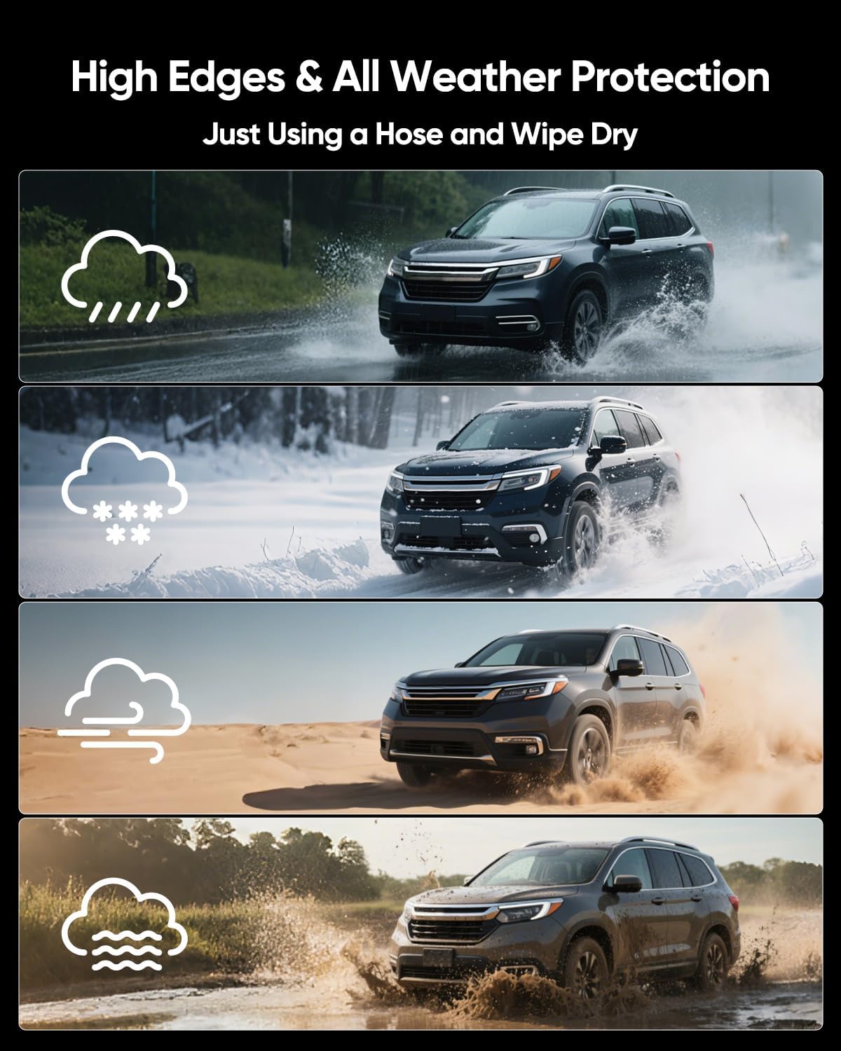 Car Floor Mats for Honda Pilot 2016-2022 8 Seats (No Elite Models), Accessories for Honda Pilot 2016-2022, All Weather Black Rubber Liners for Cars, Custom Fit Trunk Mat Back Seat Cover, 4PCS