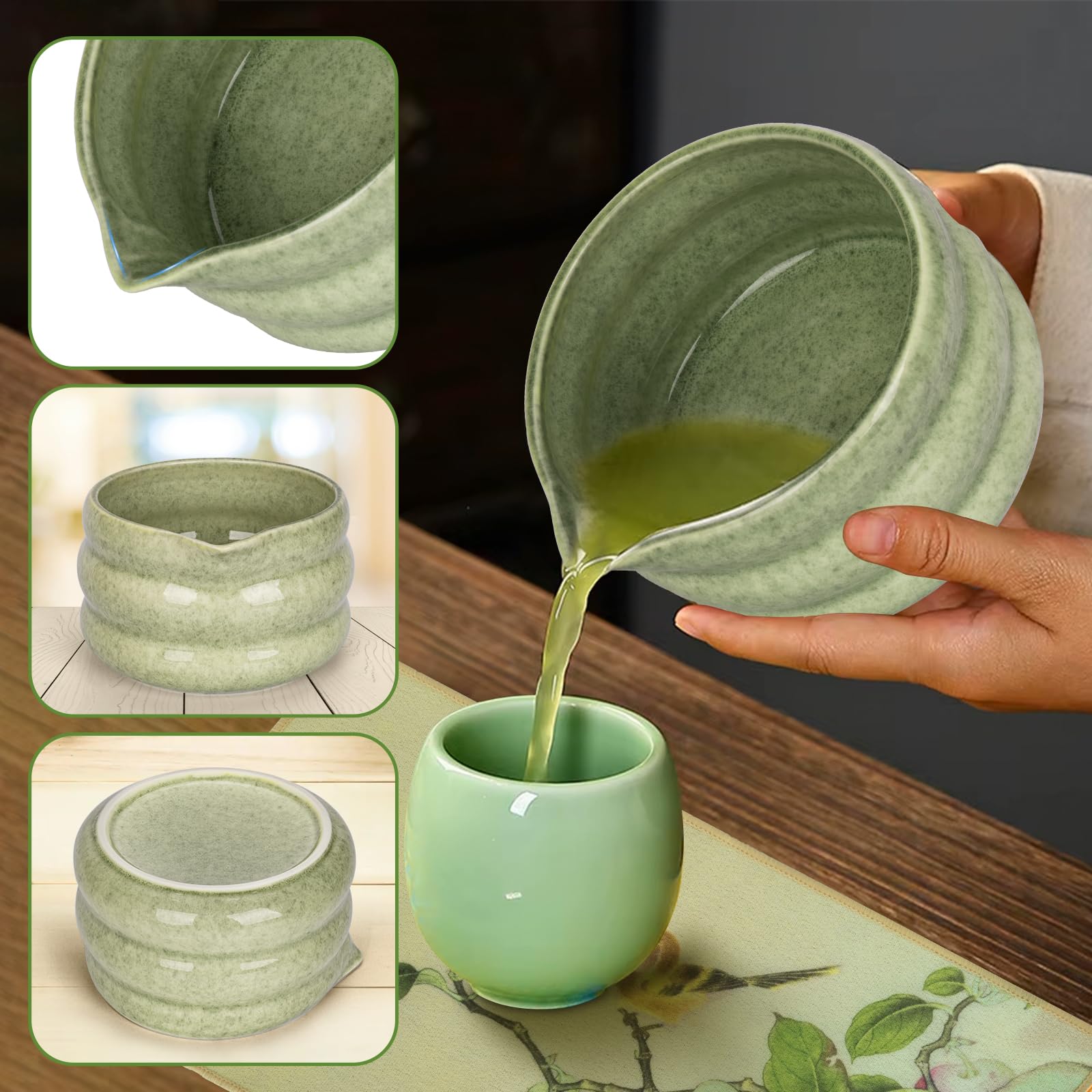 7-częściowy zestaw do herbaty matcha z miotełką i uchwytem na miotełkę, sitko do matcha, miseczka do matcha z wylewkiem, łyżeczka do matcha i uchwyt na łyżeczkę, ręczniki kuchenne. Zestaw do