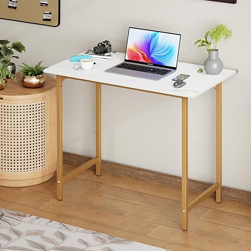 Miniatura 7 de BestOffice Escritorio para computadora, escritorio de oficina en casa, estilo moderno y simple para oficina en casa, estudio y escritura (dorado, 32