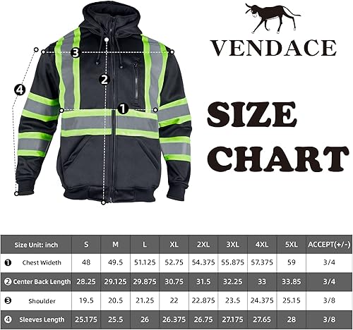 Miniatura 7 de VENDACE Sudadera con capucha de forro polar reflectante de alta visibilidad ANSI Clase 1 para hombres con capucha desmontable (negro, XL)