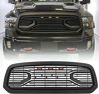 Front Bumper Grille Compatible with 2013 2014 2015 2016 2017 2018 Ram 1500 Grill, Replacement Aftermarket Grill with Letters(Matte Black, Big Horn Style w/LEDs)