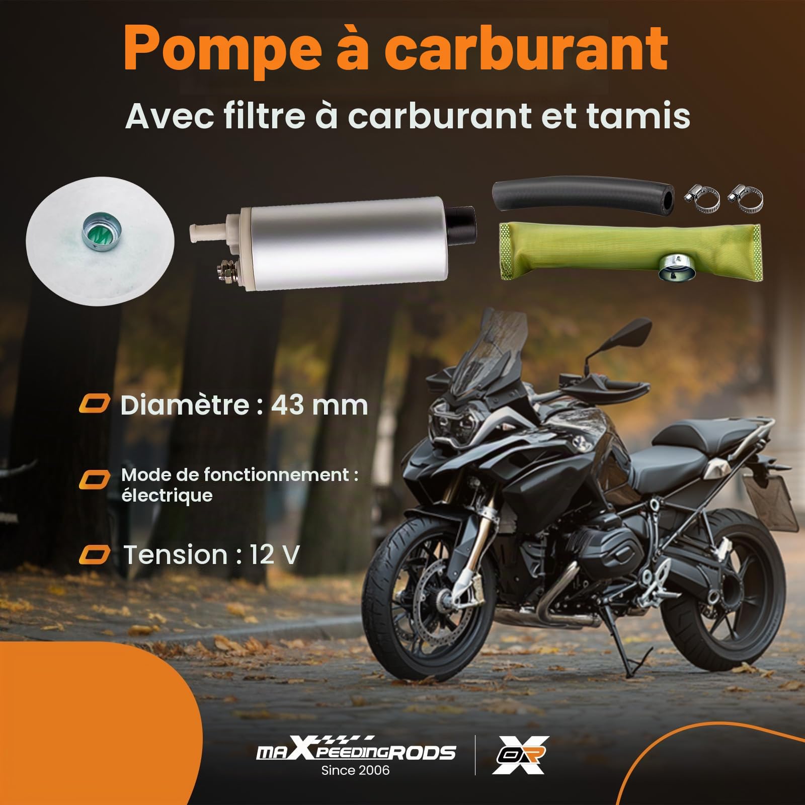 maXpeedingrods Pompe à Essence électrique 12V pour BMW R1100 R850RT, Pompe de Transfert 43mm, Haute Pression, Matériau en Alliage, Alimentation Stable 16141341231